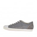 Men's laced sports shoe in smoke-colored fabric and grey leather  - Available sizes:  36