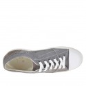 Men's laced sports shoe in smoke-colored fabric and grey leather  - Available sizes:  36