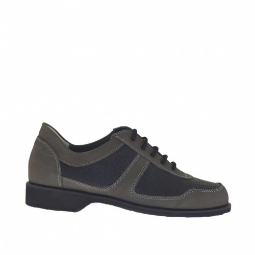 Men's sports laced shoe in grey nubuck leather and pierced black leather - Available sizes:  36