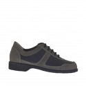Zapato deportivo con cordones para hombre en piel nabuk de color gris y piel perforada negra - Tallas disponibles:  36