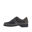 Zapato deportivo con cordones para hombre en piel nabuk de color gris y piel perforada negra - Tallas disponibles:  36