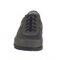 Men's sports laced shoe in grey nubuck leather and pierced black leather - Available sizes:  36