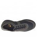Zapato deportivo con cordones para hombre en piel nabuk de color gris y piel perforada negra - Tallas disponibles:  36