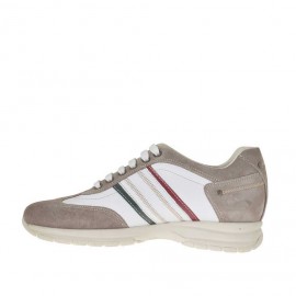 Chaussure à lacets sportif pour hommes en daim taupe et cuir blanc, rouge et vert - Pointures disponibles:  36 2