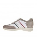Men's sports shoe with laces in taupe suede and white, red and green leather - Available sizes:  36