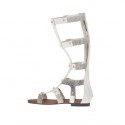 Woman's gladiator open shoe with zipper, studs and buckles in white and grey printed leather heel 1 - Available sizes:  33