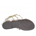 Chaussure spartiates ouvert pour femmes avec fermeture éclair, goujons et boucles en cuir blanc et imprimé gris  talon 1 - Pointures disponibles:  33