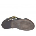 Chaussure spartiates ouvert pour femmes avec fermeture éclair, goujons et boucles en cuir noir et cuir imprimé vert talon 1 - Pointures disponibles:  32, 34