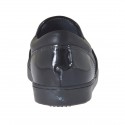 Damenschuh mit Gummiband aus schwarzem Leder und bedrucktem Lackleder Keilabsatz 2 - Verfügbare Größen:  32