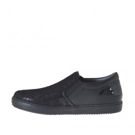 Chaussure fermée avec elastiques pour femmes en cuir, cuir verni et dentelle noir talon compensé 2 - Pointures disponibles:  32 2