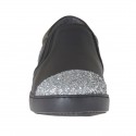 Woman's shoe with elastic bands in black leather with silver glitter wedge heel 2 - Available sizes:  32