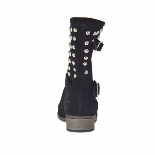 Botines para mujer con hebillas y tachuelas en gamuza de color negro tacon 2