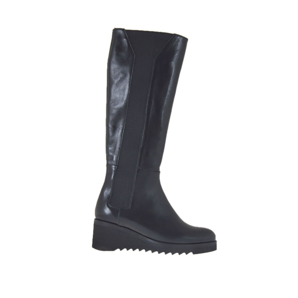 black wedge riding boots