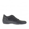 Zapato deportivo con cordones para hombre en gamuza y piel negra - Tallas disponibles:  47