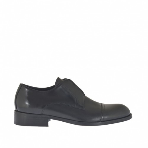 Chaussure fermée pour hommes avec elastique e bout droit en cuir et cuir brossé noir - Pointures disponibles:  37, 49