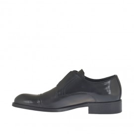 Men's highfronted shoe with rubber band and captoe in black leather and brush-off leather - Available sizes:  37, 49 2