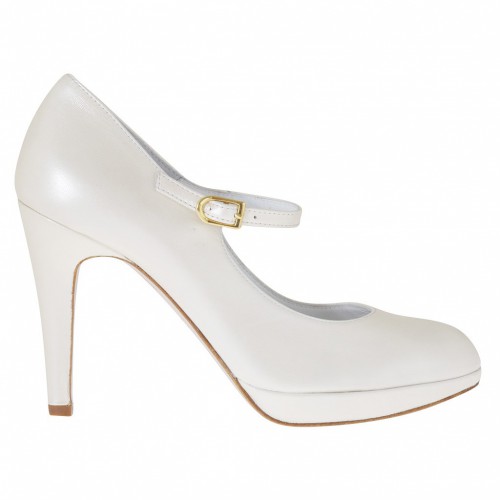 Woman's platform pump in pearled ivory leather with strap heel 10 - Available sizes:  44