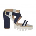 Sandalia para mujer en piel blanca y gamuza azul tacon 9 - Tallas disponibles:  42