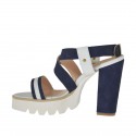 Sandale pour femmes en cuir blanc et daim bleu talon 9 - Pointures disponibles:  42