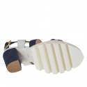 Sandalia para mujer en piel blanca y gamuza azul tacon 9 - Tallas disponibles:  42