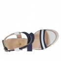 Woman's sandal in white leather and blue suede heel 9 - Available sizes:  42