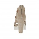 Woman's open toe pump with zipper in sand colored suede heel 9 - Available sizes:  42
