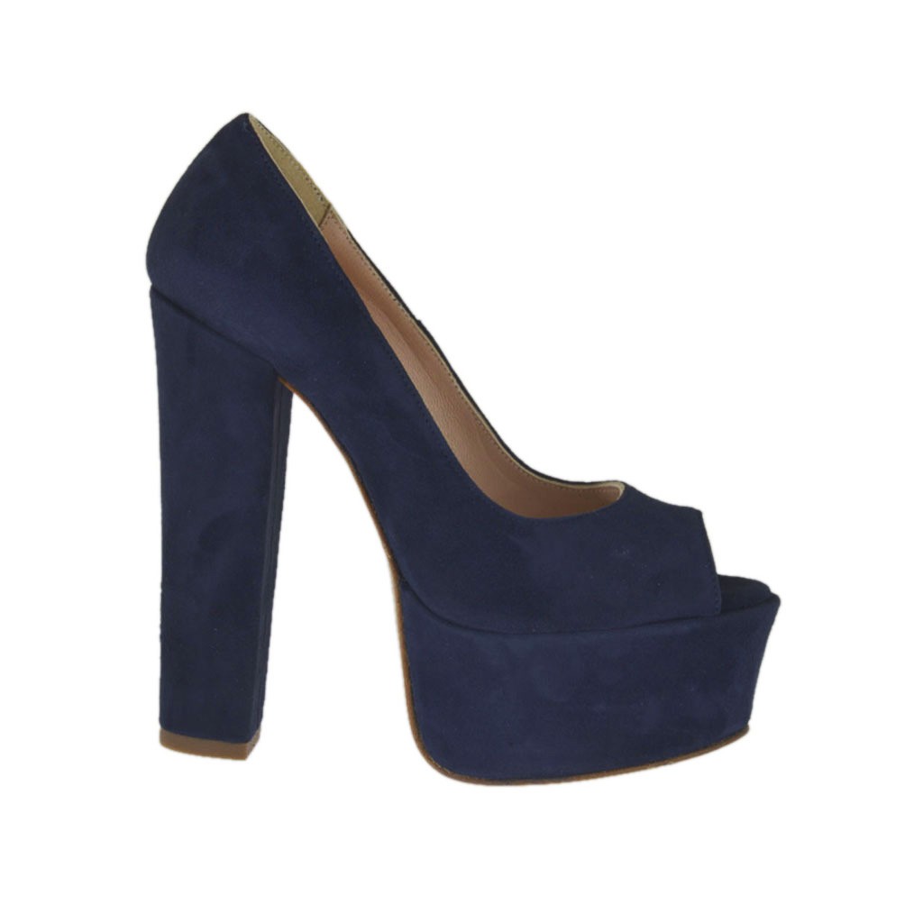 blue suede open toe heels