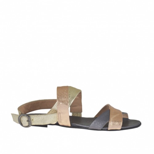 Sandalia para mujer en piel laminada platino, cobre y acero tacon 1 - Tallas disponibles:  32