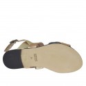 Sandale pour femmes en cuir lamé platine, cuivre et acier talon 1 - Pointures disponibles:  32