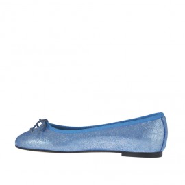 Ballerina da donna con fiocco in pelle laminata stampata azzurra tacco 1 - Misure disponibili: 32 2