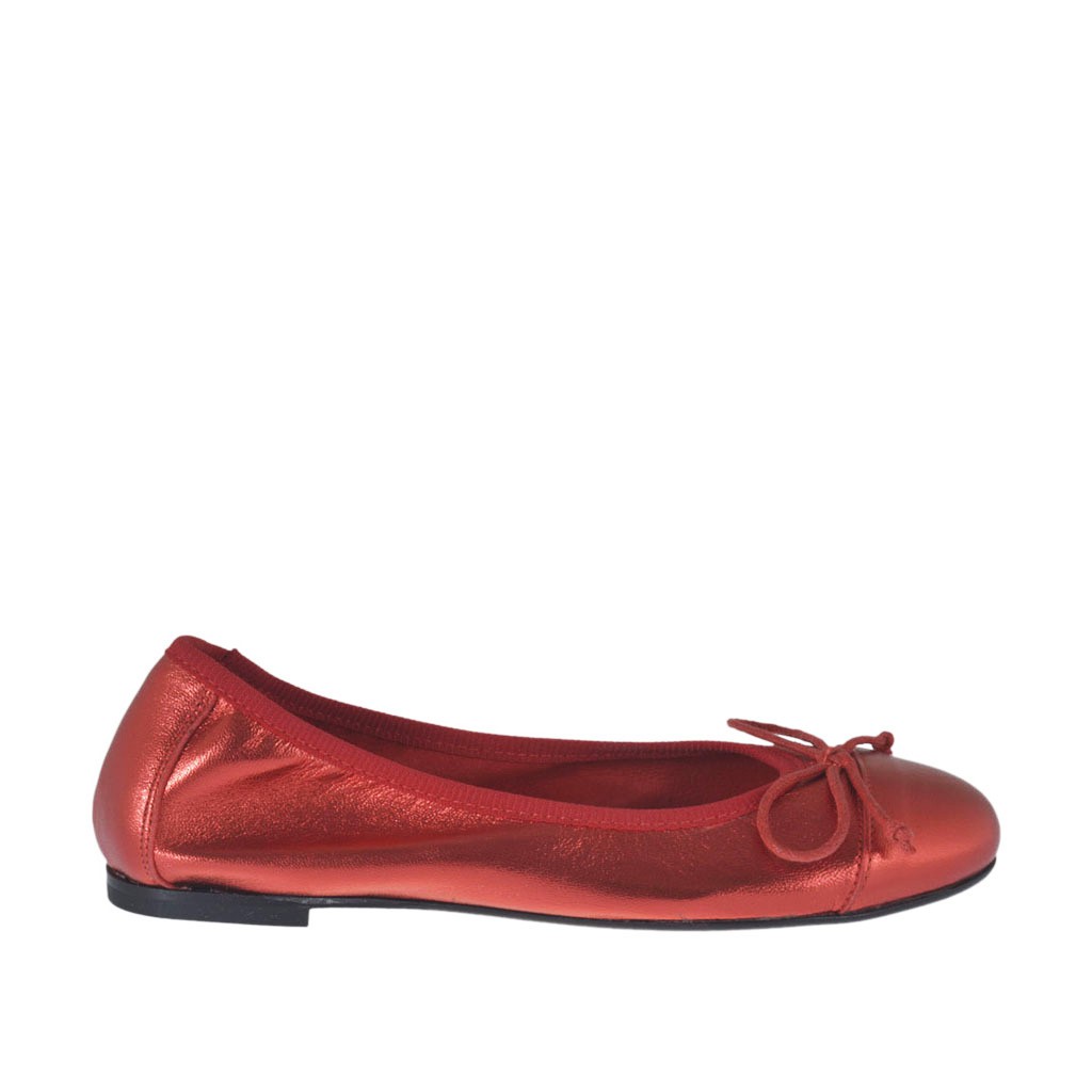 Zapato bailarina para mujer moño en piel laminada roja tacon