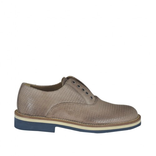 Scarpa casual da uomo con elastico e stringhe opzionali in pelle stampata taupe - Misure disponibili: 46, 47
