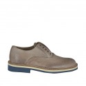 Men's causal shoe with elastic and optional laces in taupe printed leather - Available sizes:  46, 47