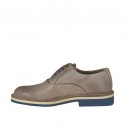 Men's causal shoe with elastic and optional laces in taupe printed leather - Available sizes:  46, 47