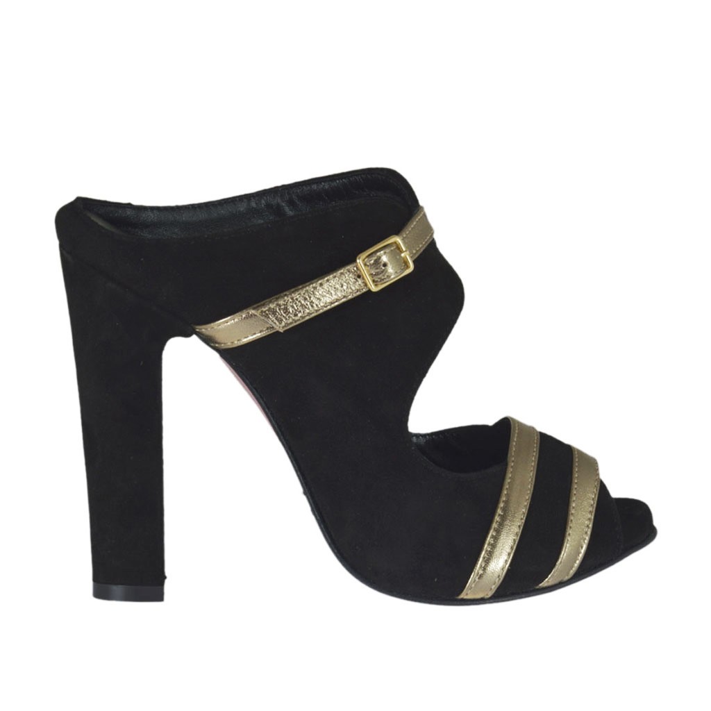 black suede mule heel