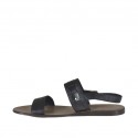 Men's sandal in black leather and printed leather - Available sizes:  46, 47, 48, 51, 52