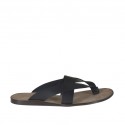 Man's flip-flop mules in black leather  - Available sizes:  47, 48, 52