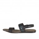 Men's sandal in dark brown leather and green printed leather - Available sizes:  47, 48, 49, 51, 52