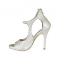 Woman's open platform pump with zipper and elastic band in platinum laminated leather heel 10 - Available sizes:  42