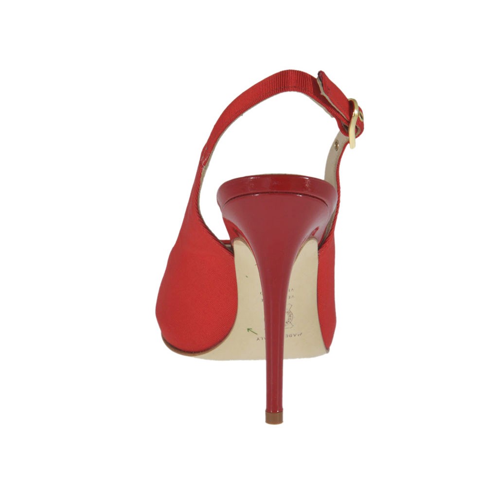 Damenplateausandale aus rotem Stoff Absatz 10
