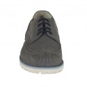 Zapato de sport con cordones y decoraciones Brogue para hombre en piel nubuk gris - Tallas disponibles:  37