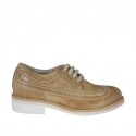 Men's casual laced derby shoe with brogue decorations in taupe leather - Available sizes:  47, 48