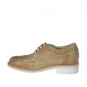 Men's casual laced derby shoe with brogue decorations in taupe leather - Available sizes:  38, 47, 48