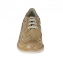 Zapato de sport derby con cordones y decoraciones brogue para hombre en piel gris pardo - Tallas disponibles:  47, 48