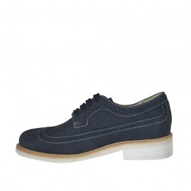 Zapato de sport derby con cordones y decoraciones brogue para hombre en piel nubuk azul - Tallas disponibles:  37, 47 2