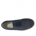 Men's casual laced derby shoe with brogue wingtip in blue nubuck leather - Available sizes:  37, 47
