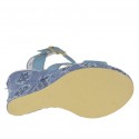 Woman's strap sandal in light blue leather and jeans fabric with platform and wedge heel 9 - Available sizes:  42