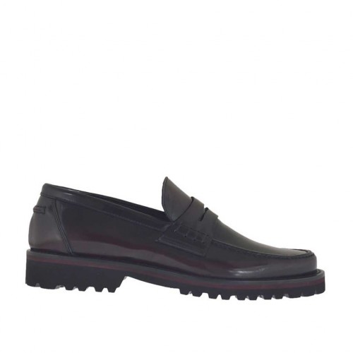 Man's loafer in maroon brush-off leather - Available sizes:  46, 47