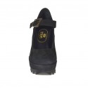 Zapato de salon para mujeres con correa, cuña y plataforma en nubuk negro cuña 9 - Tallas disponibles:  42