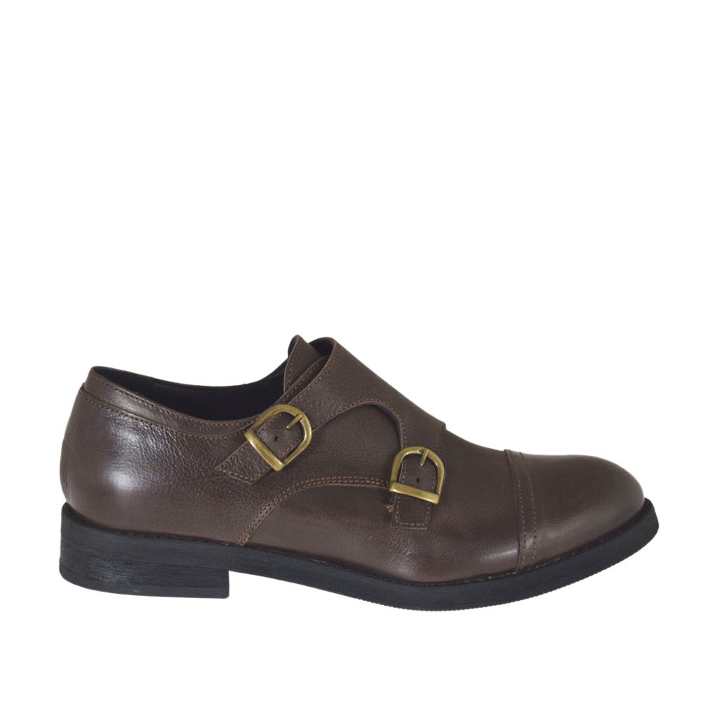 Elégant chaussure pour hommes avec deux boucles en cuir marron